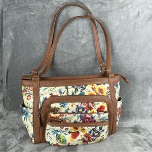 Floral Pattern Organizer Purse Shoulder Bag Pockets Flower‎ Faux Leather Cute